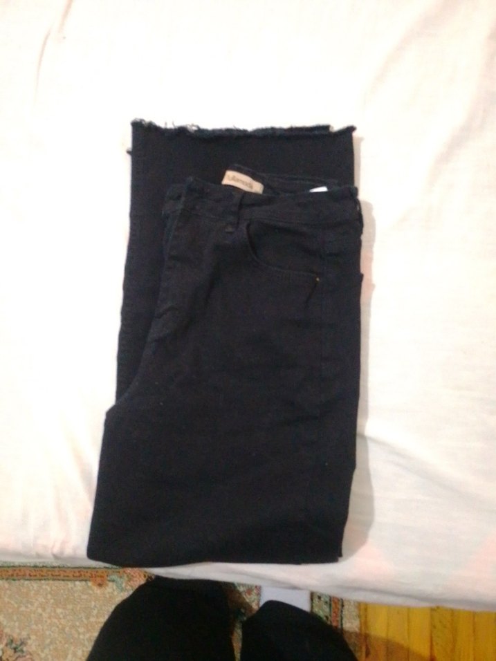 Düğmeli Siyah Kadın Denim Pantolon - Görsel 3