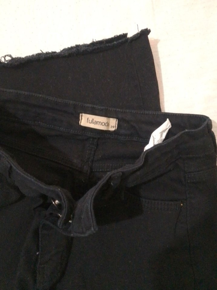 Düğmeli Siyah Kadın Denim Pantolon - Görsel 2