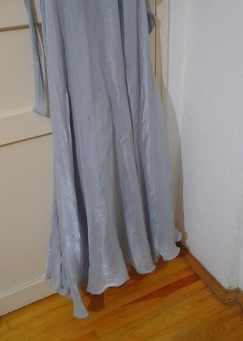 Gri Keten Uzun Bohem Elbise - Görsel 5