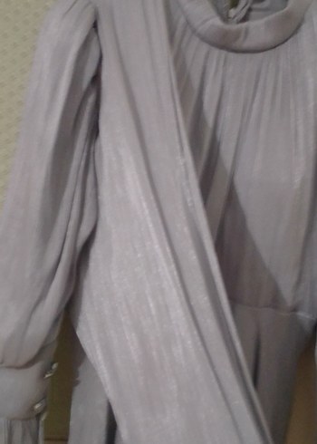 Gri Keten Uzun Bohem Elbise - Görsel 2