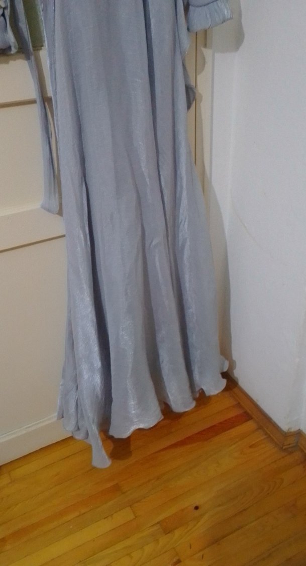 Gri Keten Uzun Bohem Elbise - Görsel 5