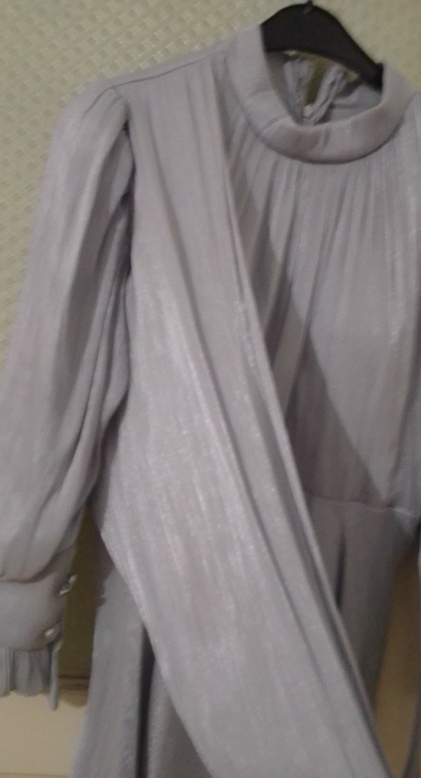 Gri Keten Uzun Bohem Elbise - Görsel 2