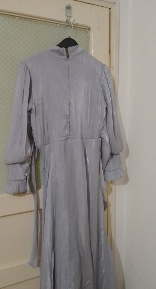 Gri Keten Uzun Bohem Elbise - Görsel 4