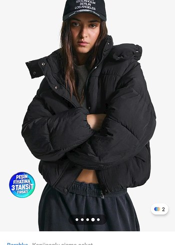Siyah Kapüşonlu Şişme Kadın Mont - Görsel 2