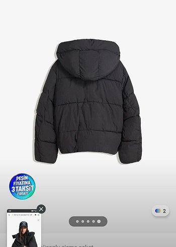 Siyah Kapüşonlu Şişme Kadın Mont - Görsel 3