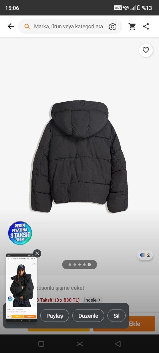 Siyah Kapüşonlu Şişme Kadın Mont - Görsel 3