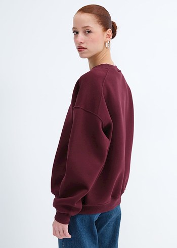 Bordo Kadın Oversize Basic Sweatshirt - Görsel 2