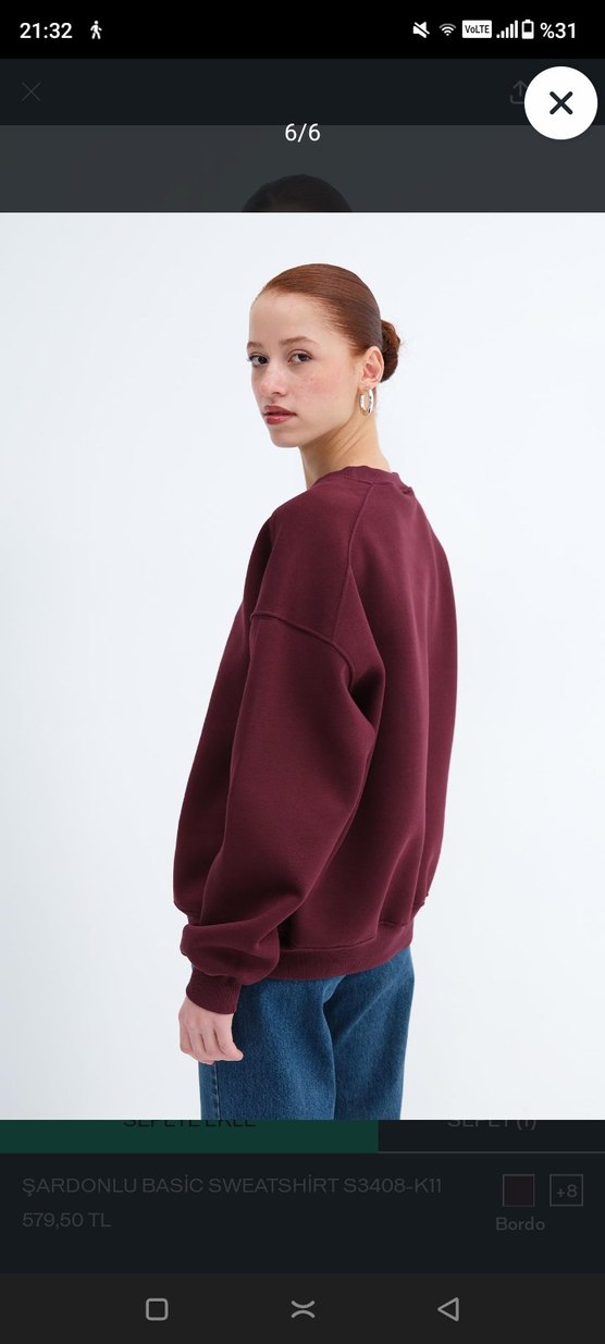 Bordo Kadın Oversize Basic Sweatshirt - Görsel 2