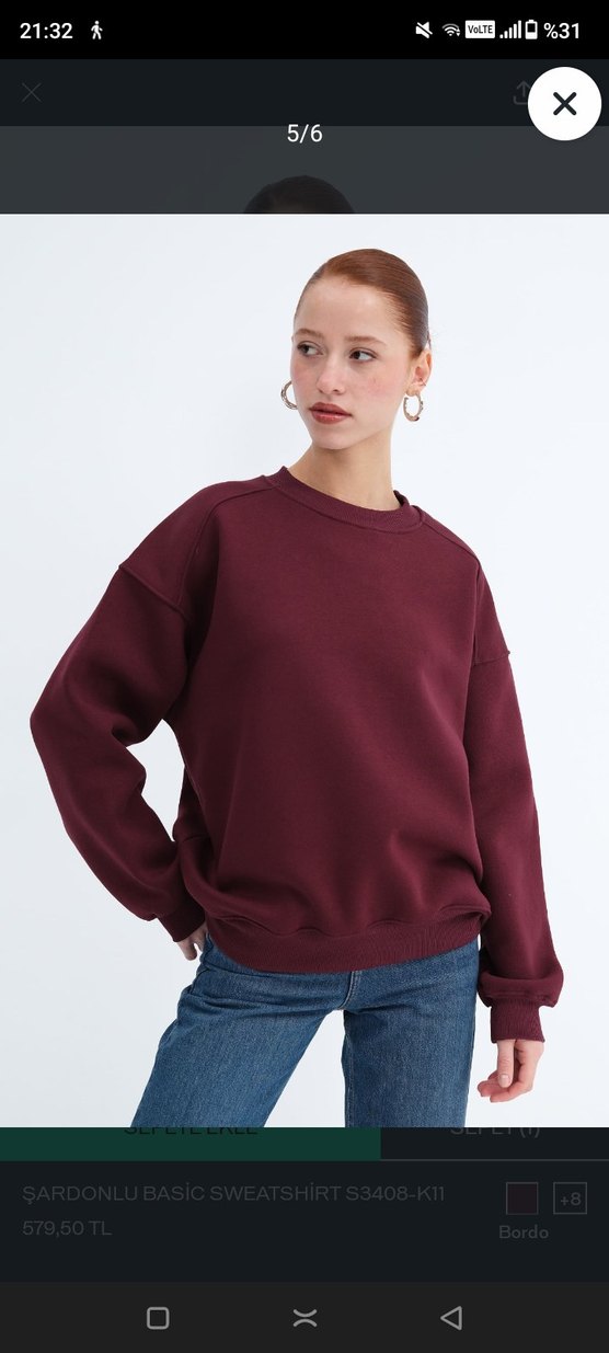 Bordo Kadın Oversize Basic Sweatshirt - Görsel 3