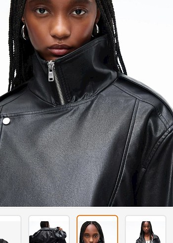 Kadın Siyah Deri Biker Ceket Kemerli - Görsel 3