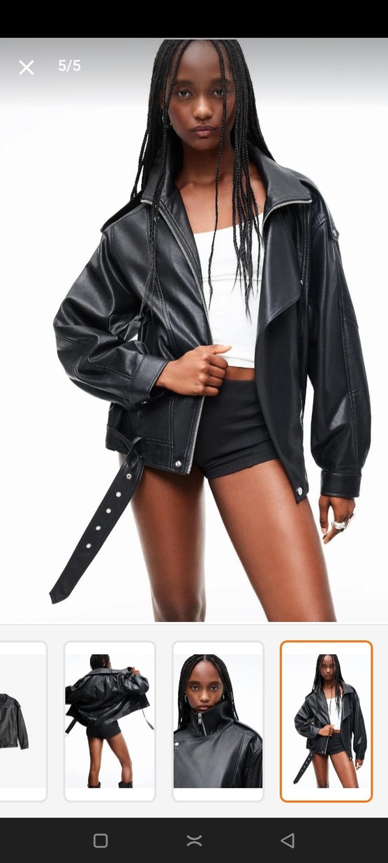 Kadın Siyah Deri Biker Ceket Kemerli - Görsel 4