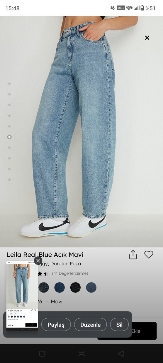 Leila Real Blue Yüksek Bel Baggy Jean - Görsel 2