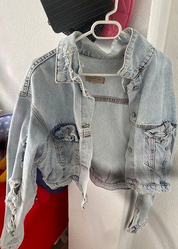 Düğmeli Mavi Gri Denim Ceket - Görsel 4