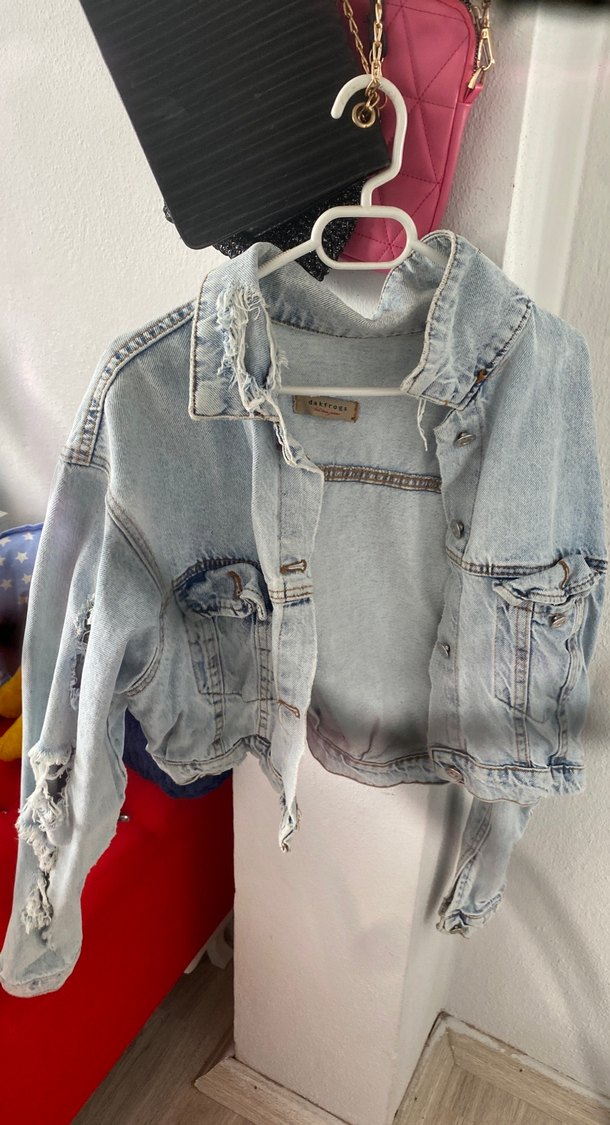 Düğmeli Mavi Gri Denim Ceket - Görsel 4