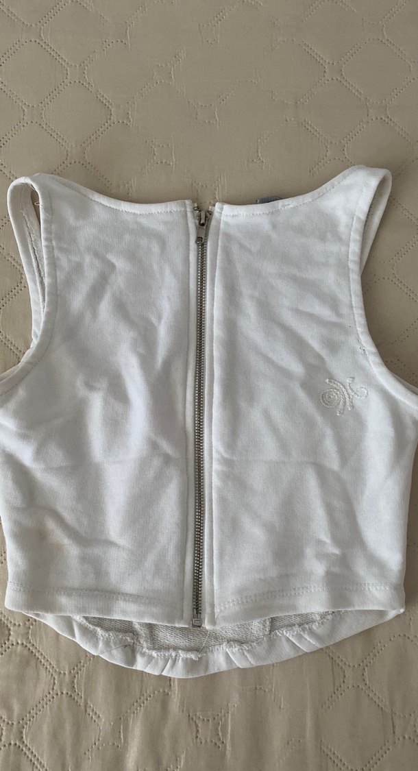 Fermuarlı Beyaz Keten Straplez Büstiyer - Görsel 3