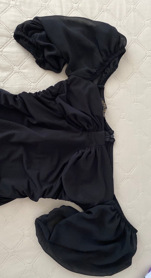 Drapeli Siyah Midi Gotik Kadın Elbise - Görsel 3