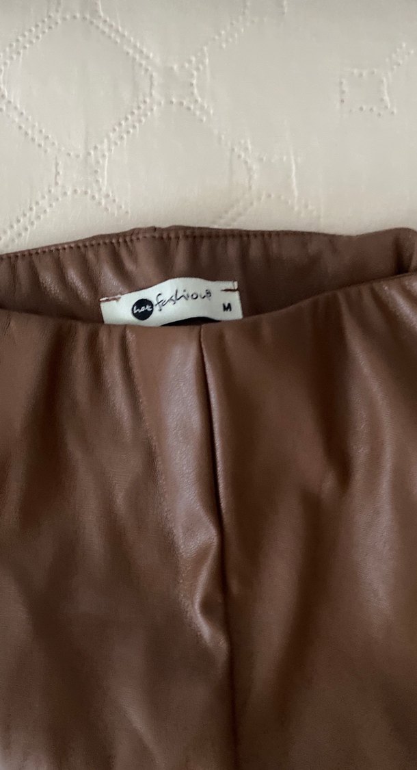 Kadın Kahverengi Deri Dar Kesim Pantolon - Görsel 2