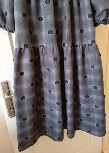 Gri Uzun Kadın Elbise, Bol Kesim, Pileli - Görsel 5