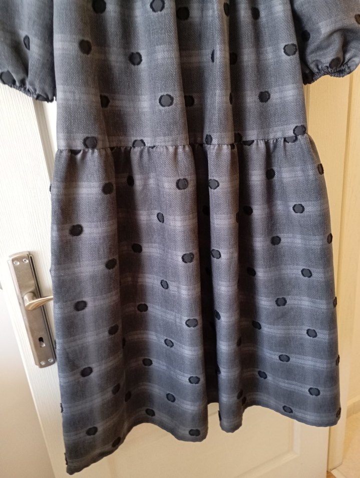 Gri Uzun Kadın Elbise, Bol Kesim, Pileli - Görsel 5