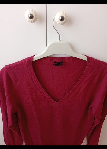 fuşya V Yaka Uzun Kollu Kadın Kazak - Görsel 3