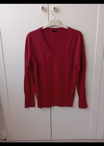 fuşya V Yaka Uzun Kollu Kadın Kazak - Görsel 2