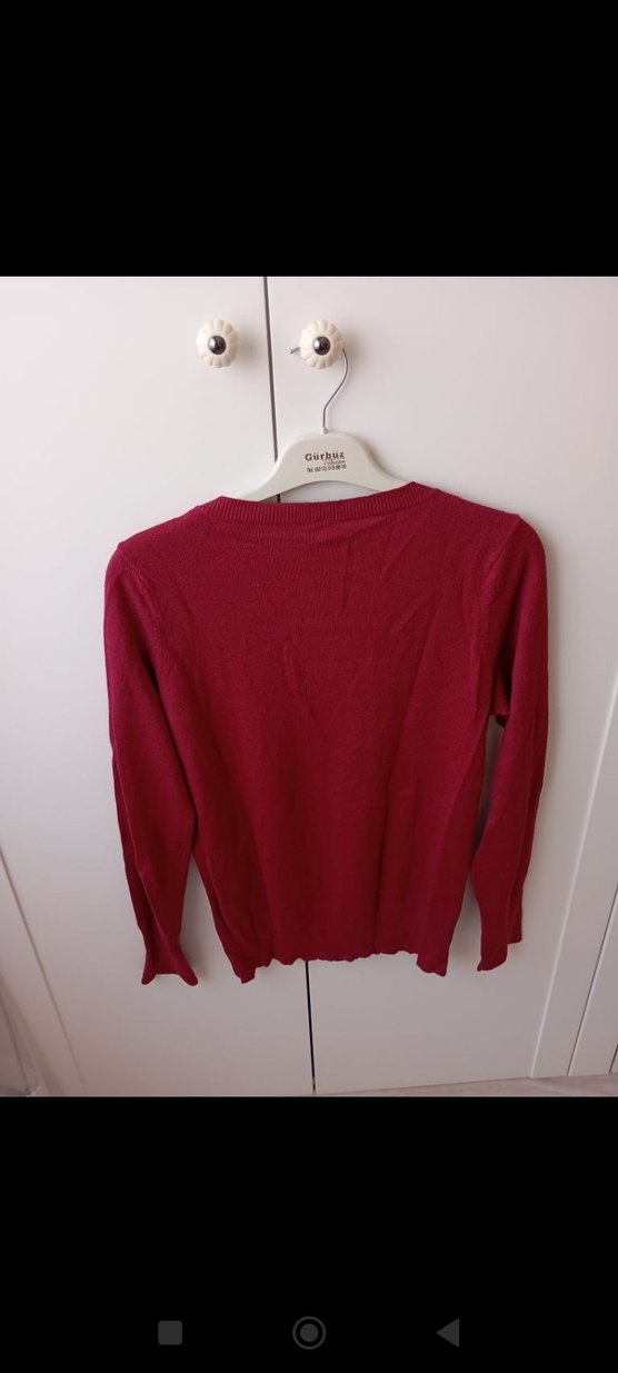 fuşya V Yaka Uzun Kollu Kadın Kazak - Görsel 4