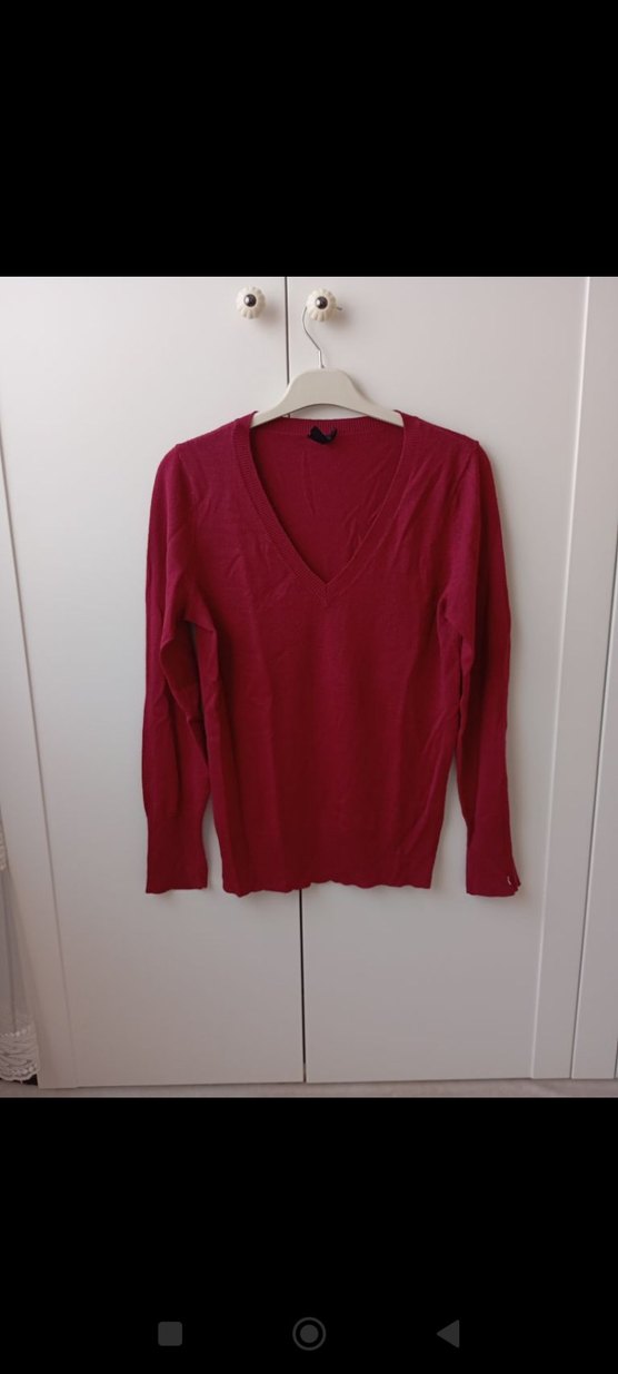 fuşya V Yaka Uzun Kollu Kadın Kazak - Görsel 2