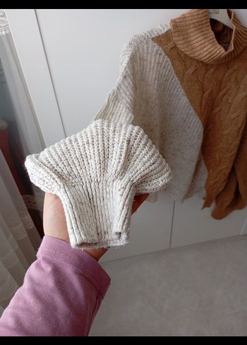 Bohem Tarz Bej krem Örgü Kadın Kazak - Görsel 4