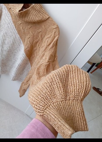 Bohem Tarz Bej krem Örgü Kadın Kazak - Görsel 5