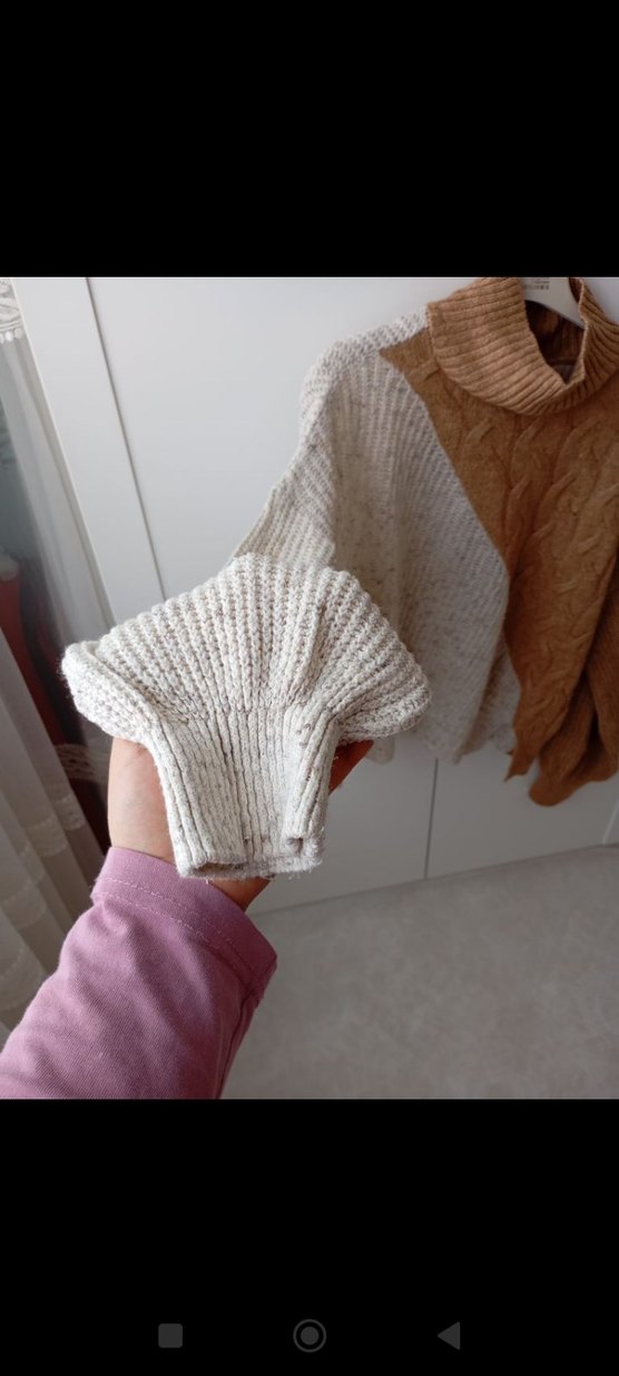 Bohem Tarz Bej krem Örgü Kadın Kazak - Görsel 4