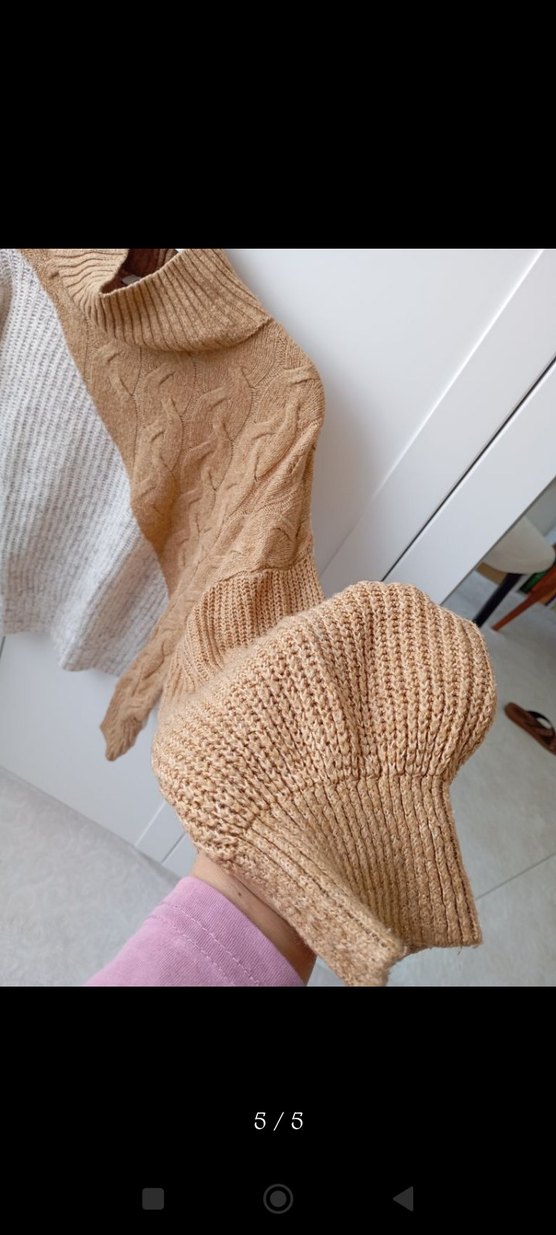 Bohem Tarz Bej krem Örgü Kadın Kazak - Görsel 5