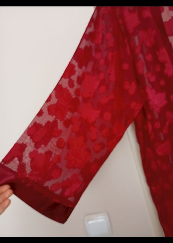 Bordo Uzun Bohem Çiçekli Kadın Sabahlık - Görsel 3