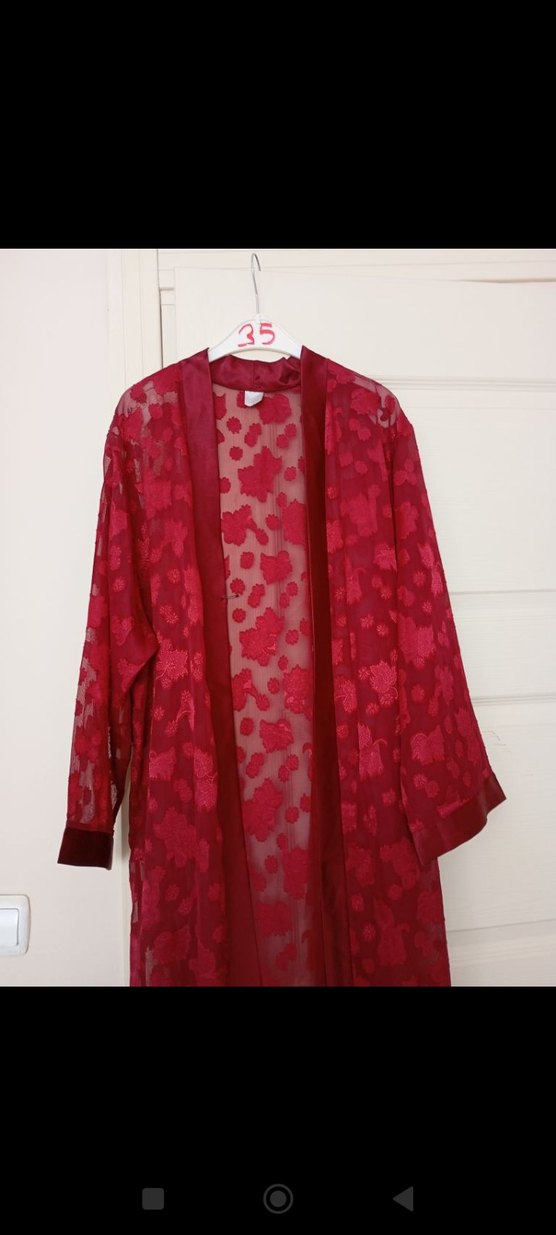 Bordo Uzun Bohem Çiçekli Kadın Sabahlık - Görsel 2