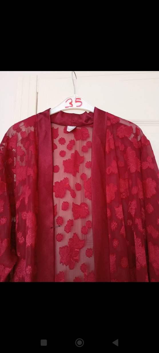 Bordo Uzun Bohem Çiçekli Kadın Sabahlık - Görsel 4