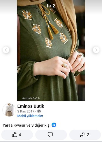 Nakışlı, Uzun Kollu, Kemerli Haki Elbise - Görsel 2