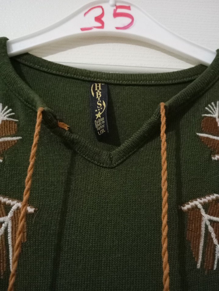 Nakışlı, Uzun Kollu, Kemerli Haki Elbise - Görsel 5