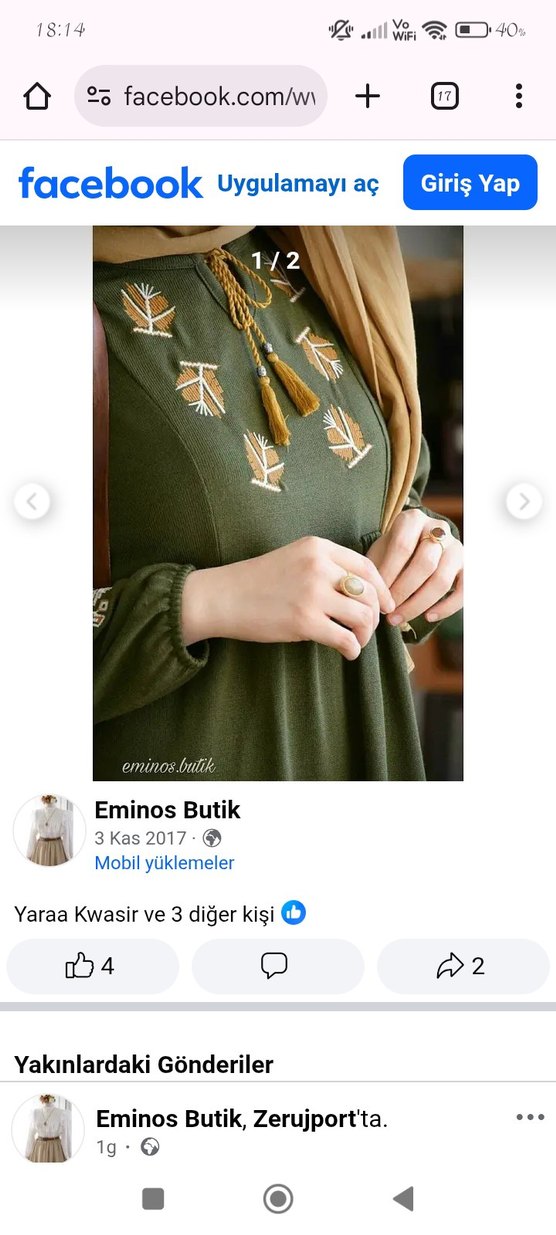 Nakışlı, Uzun Kollu, Kemerli Haki Elbise - Görsel 2