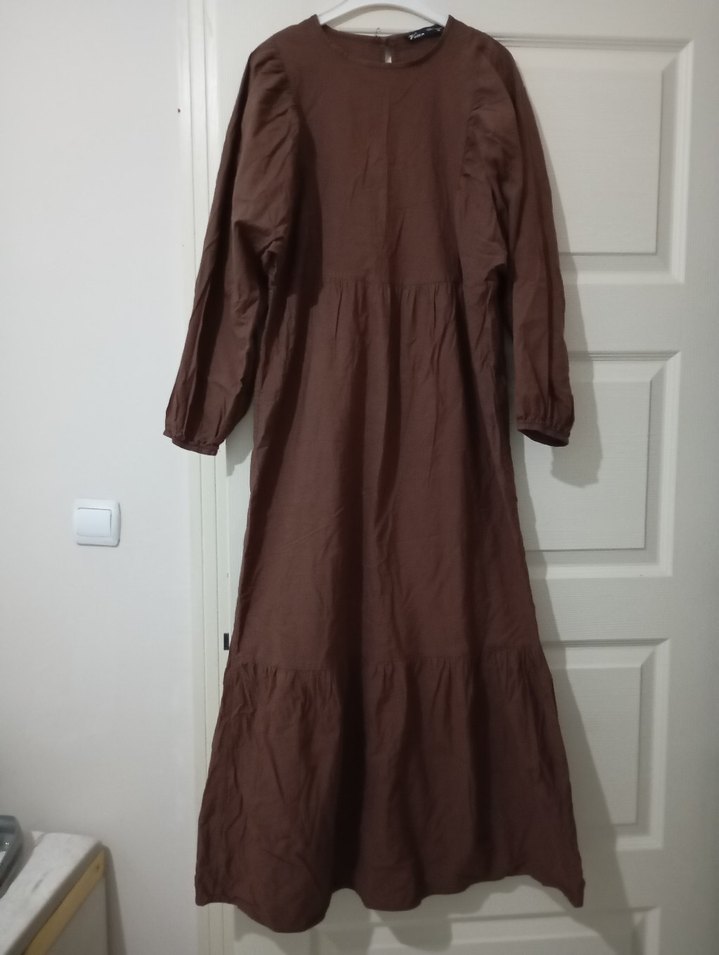 Kahverengi Uzun Salaş Kadın Elbise - Görsel 3