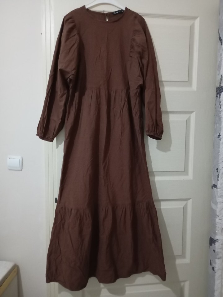 Kahverengi Uzun Salaş Kadın Elbise - Görsel 2