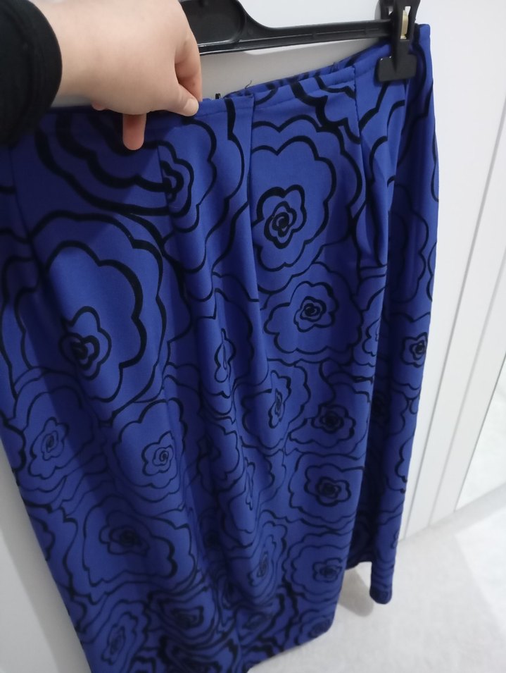 Drapeli Mavi Uzun Bağlama Desenli Etek 
özel dikimdir - Görsel 2