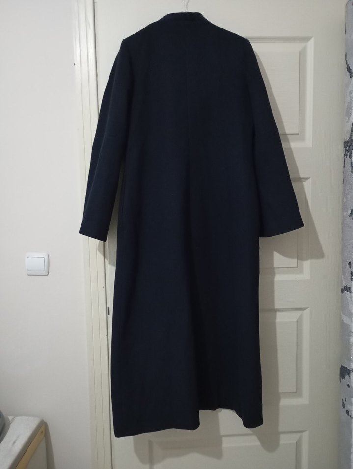 Lacivert Kadın Uzun Palto Katlamalı Detaylı - Görsel 5