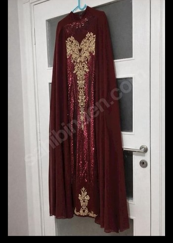 Bordo İşlemeli Uzun Abiye Elbise - Görsel 2