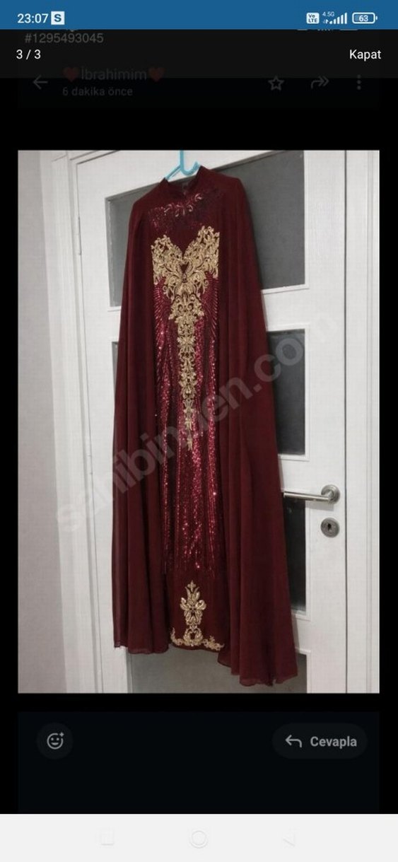 Bordo İşlemeli Uzun Abiye Elbise - Görsel 2