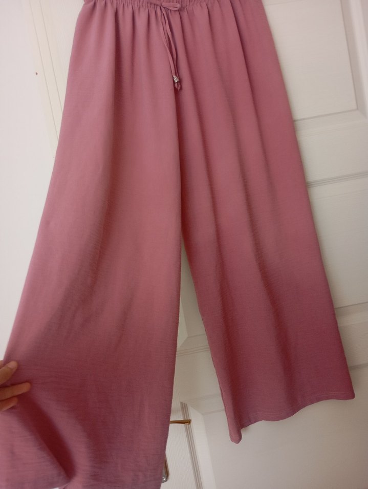 Pembe Pilili Kadın Salaş Uzun Pantolon - Görsel 2