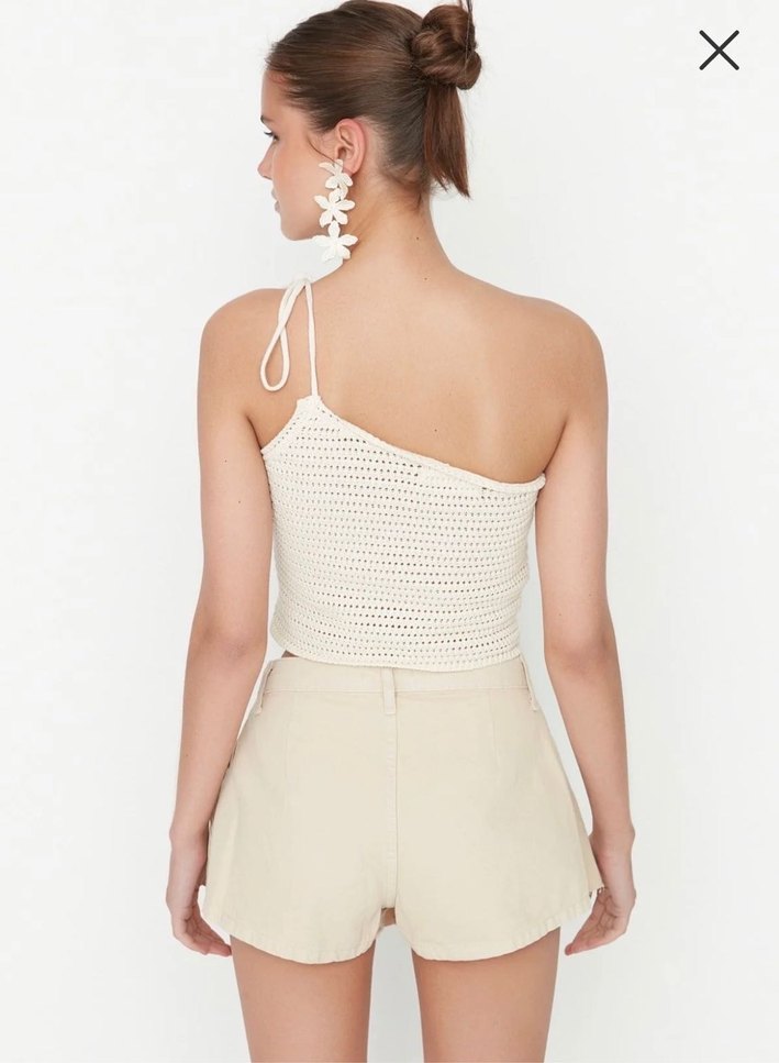 Pileli mini denim şort etek - Görsel 4