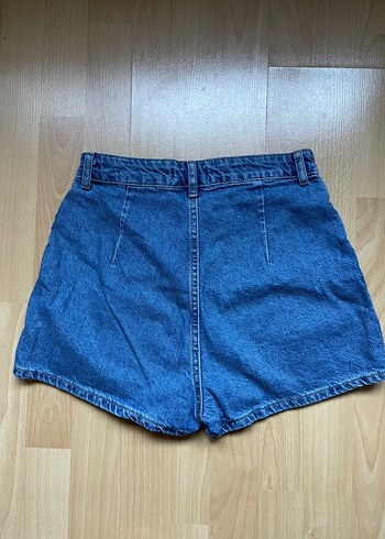Pileli mini denim şort etek - Görsel 2