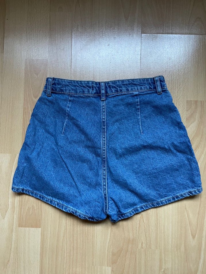 Pileli mini denim şort etek - Görsel 2