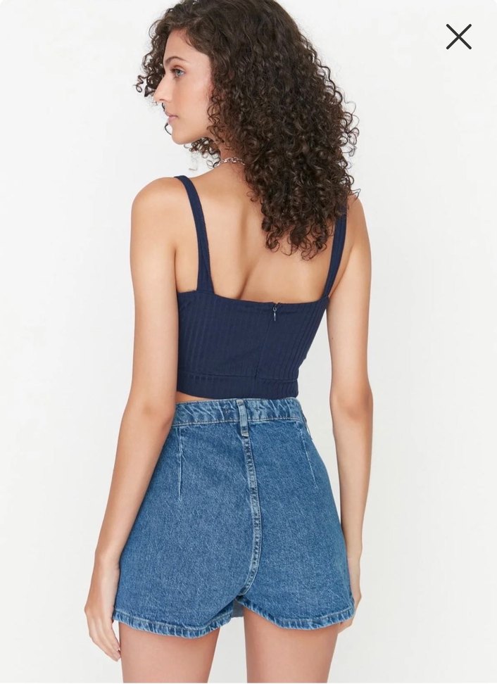 Pileli mini denim şort etek - Görsel 4