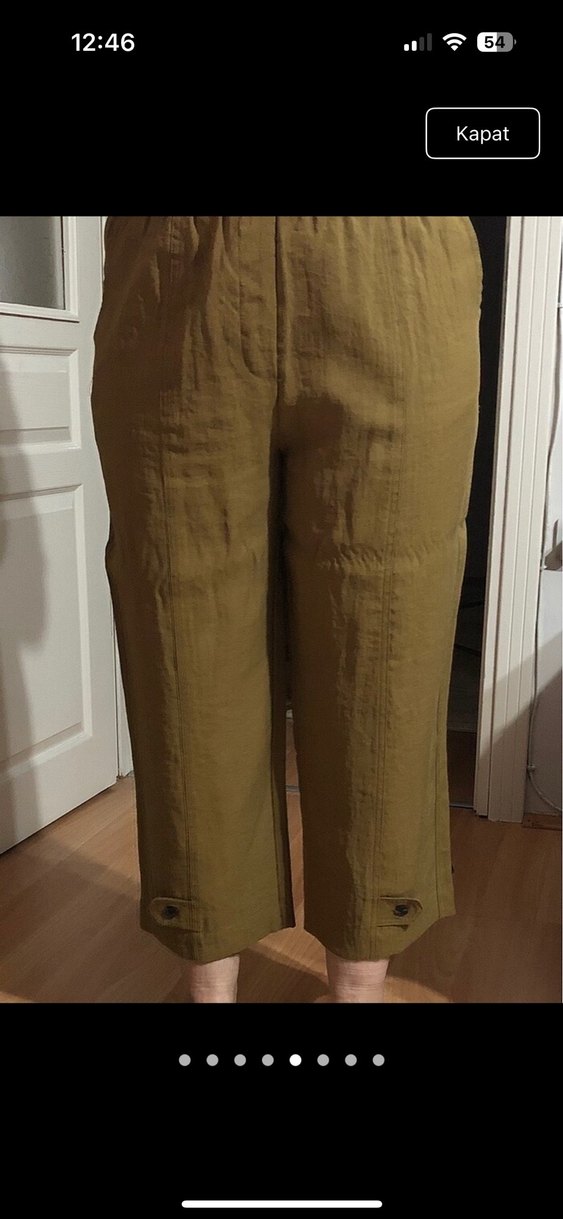 Zara Bej Keten Midi Bol Paça Pantolon - Görsel 4