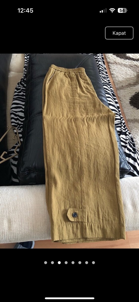 Zara Bej Keten Midi Bol Paça Pantolon - Görsel 3